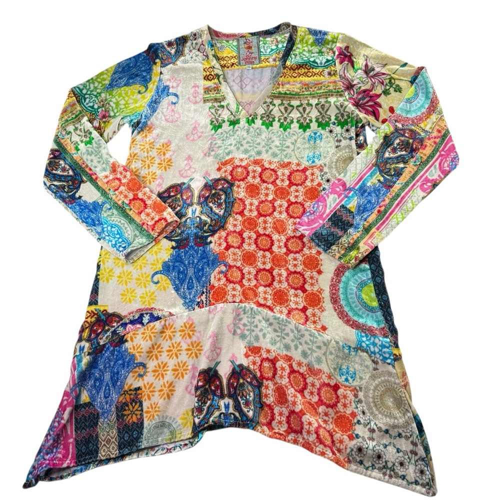 Johnny Was Gigi Velvet Patchwork Boho print V-Neck Tunic, XS